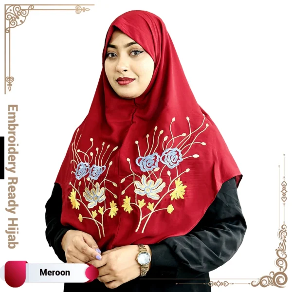 Malaysian Embroidery Ready Hijab Meroon